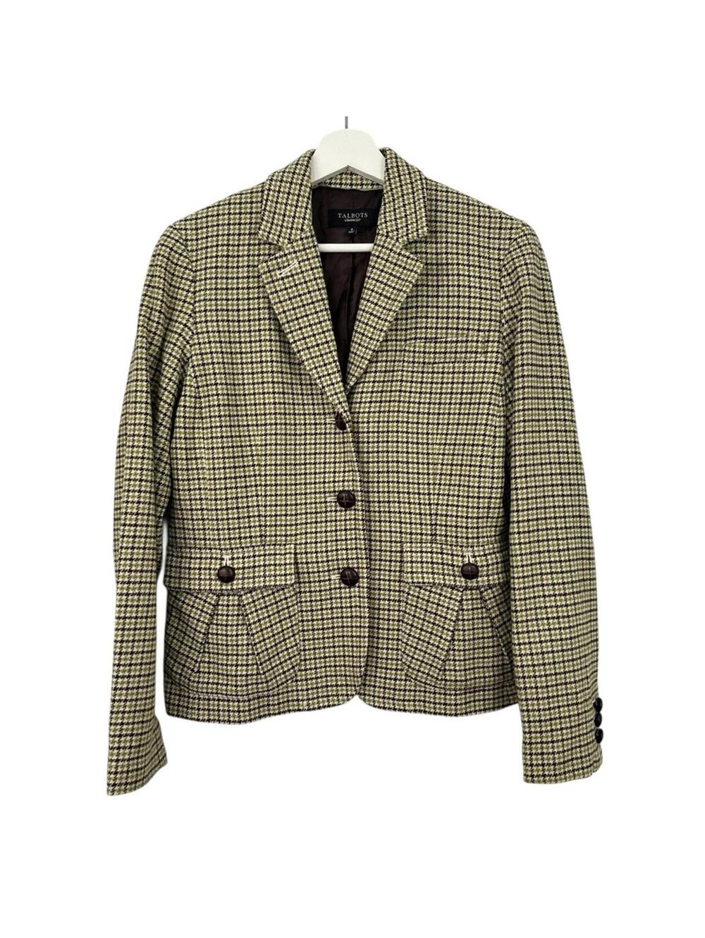 TALBOTS HOUNDSTOOTH WOOL BLEND BLAZER JACKET WOMEN'S SIZE 8
